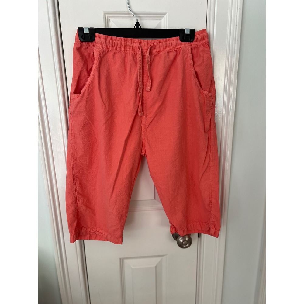 Ragtop USA Coral Pink Cotton Drawstring Elastic Waist Shorts Womens Medium